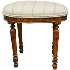 Louis XVI Oval Footstool with French Linen