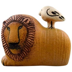 Rare figurine en poterie Gustavsberg Lisa Larson:: lion et oiseau
