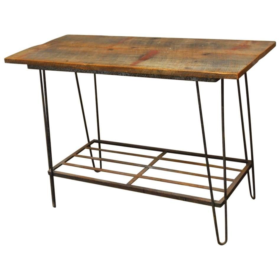 French Industrial Console Table with Hairpin Legs