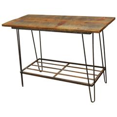 Vintage French Industrial Console Table with Hairpin Legs
