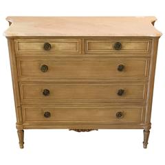 Jansen Bleached Wood Marble-Top Louis XVI Style Chest Commode