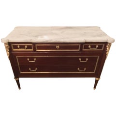 Jansen Louis XVI Style Bronze Mounted Commode with White Marble Top