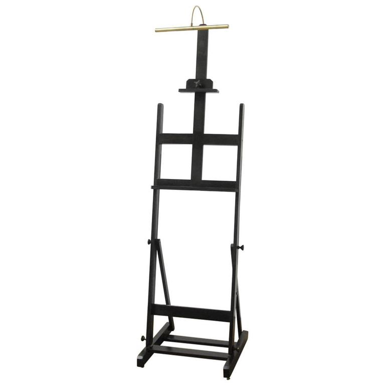 Ebonized Art Display Floor Easel with Brass Light at 1stDibs art