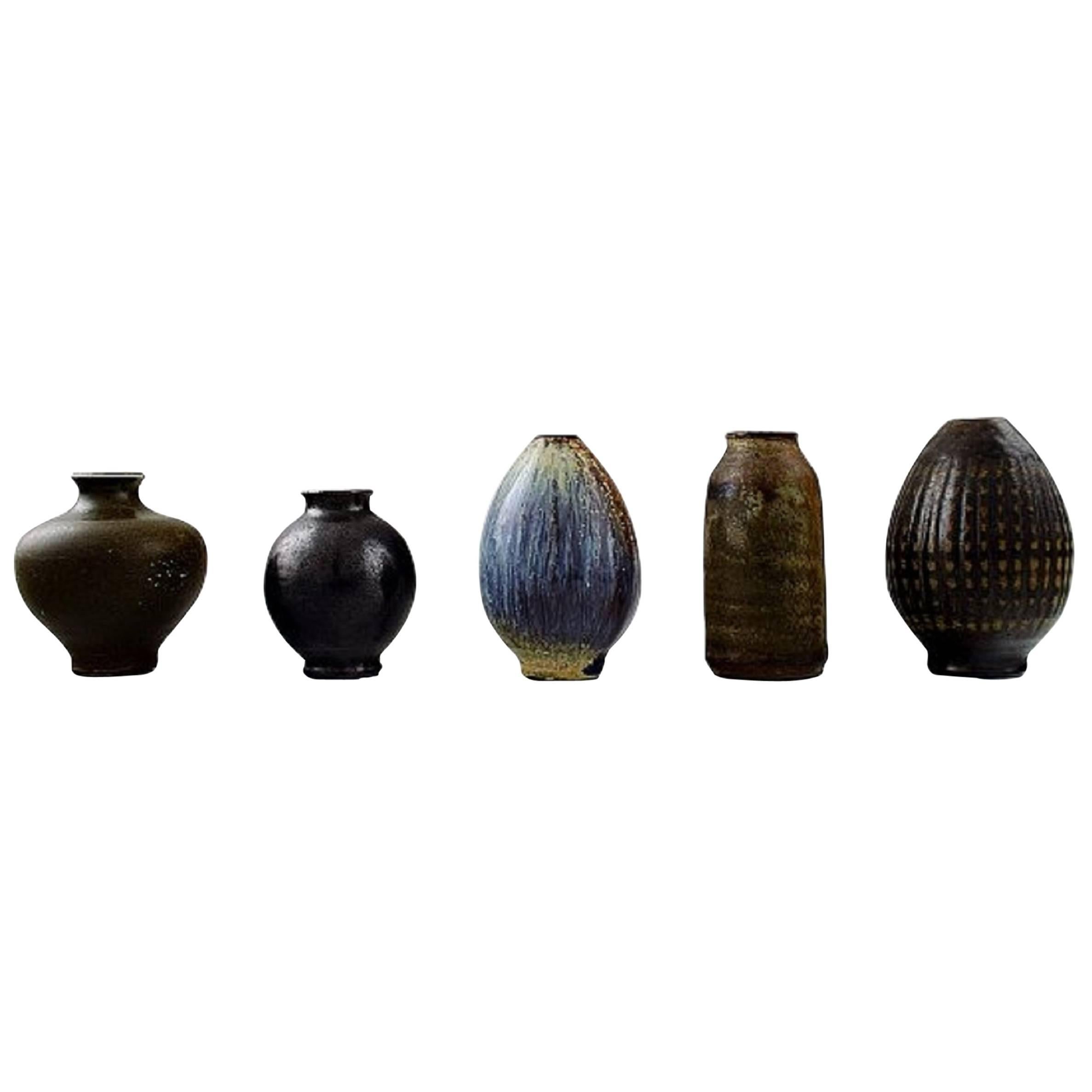 Wallakra Five Miniature Art Pottery Vases, Sweden, 1960s For Sale
