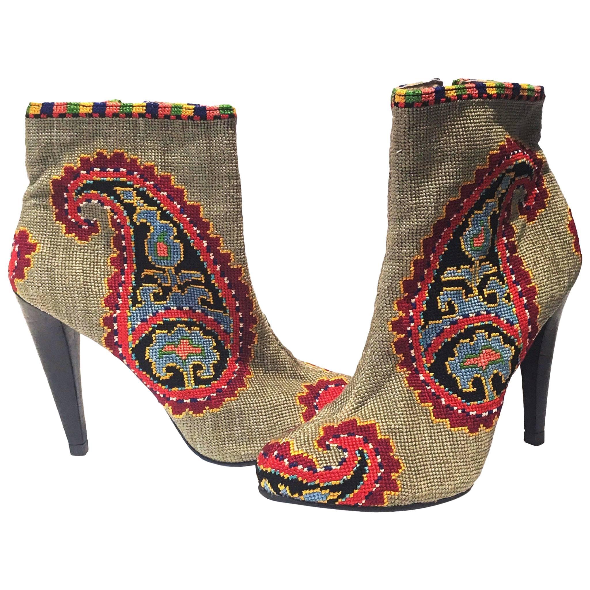 Healed Bootie Needlepoint Shoes For Sale at 1stDibs needlepoint shoes on sale