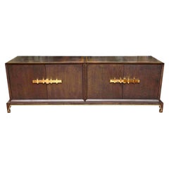 Vintage Tommi Parzinger Stil restauriert Holz und Messing Credenza Cabinet MCM