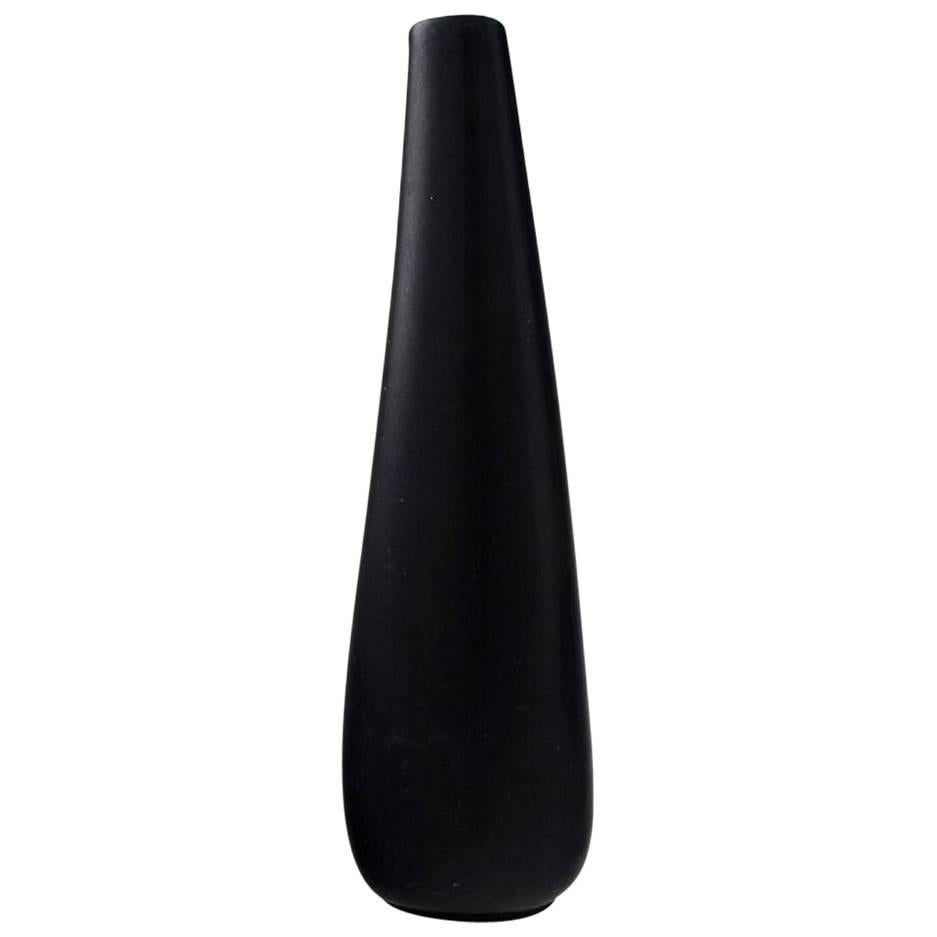 Upsala-Ekeby / Gefle, Ceramic Vase, Black Glaze, Modern Form