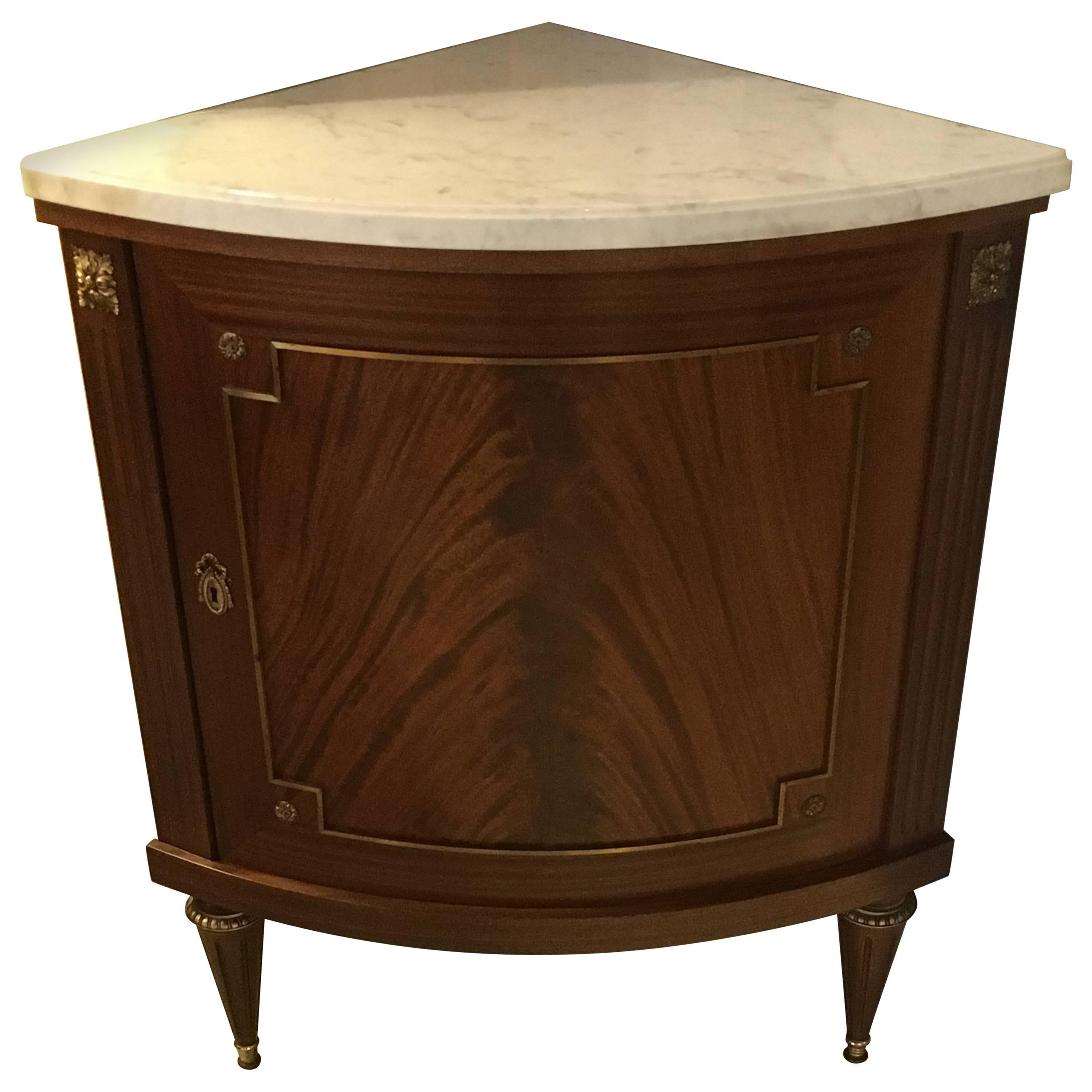 Jansen Louis XVI Style Demilune Corner Cabinet with Marble Top