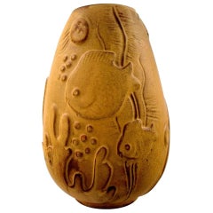 Retro Mari Simmulson for Upsala-Ekeby Art Pottery Vase Fish in Relief