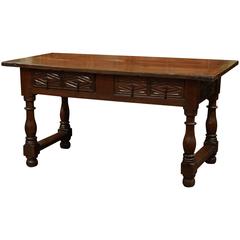 18th Century, Spanish Carved Walnut Two-Drawer Console Table with Turned Legs