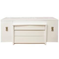 Modernage White Lacquered & Polished Brass Hardware Buffet or Cabinet 1