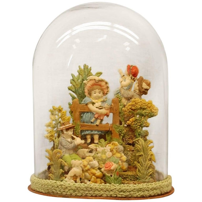 Early 19th Century Composition Diorama under Glass Dome For Sale