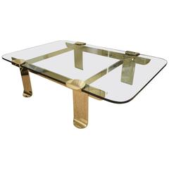 Italian Solid Brass and Glass Gabriella Crespi Style Sculptural Cocktail Table 1