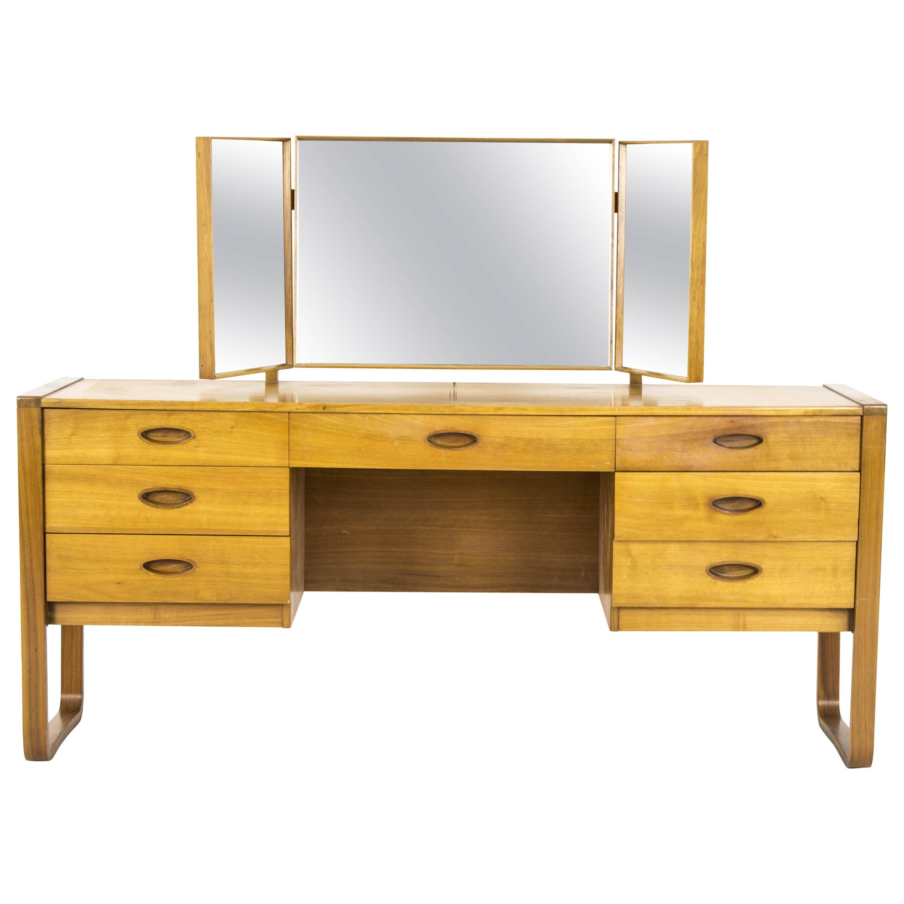 Vintage Mid-Century "Uniflex" Teak Vanity Dressing Table, Dresser with Mirror