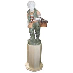 Fine Marble Sculpture of Child Grape Seller Figure on Pedestal 3