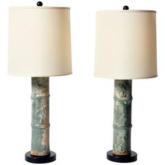 Antique Pair of Bamboo Trunk Lamps