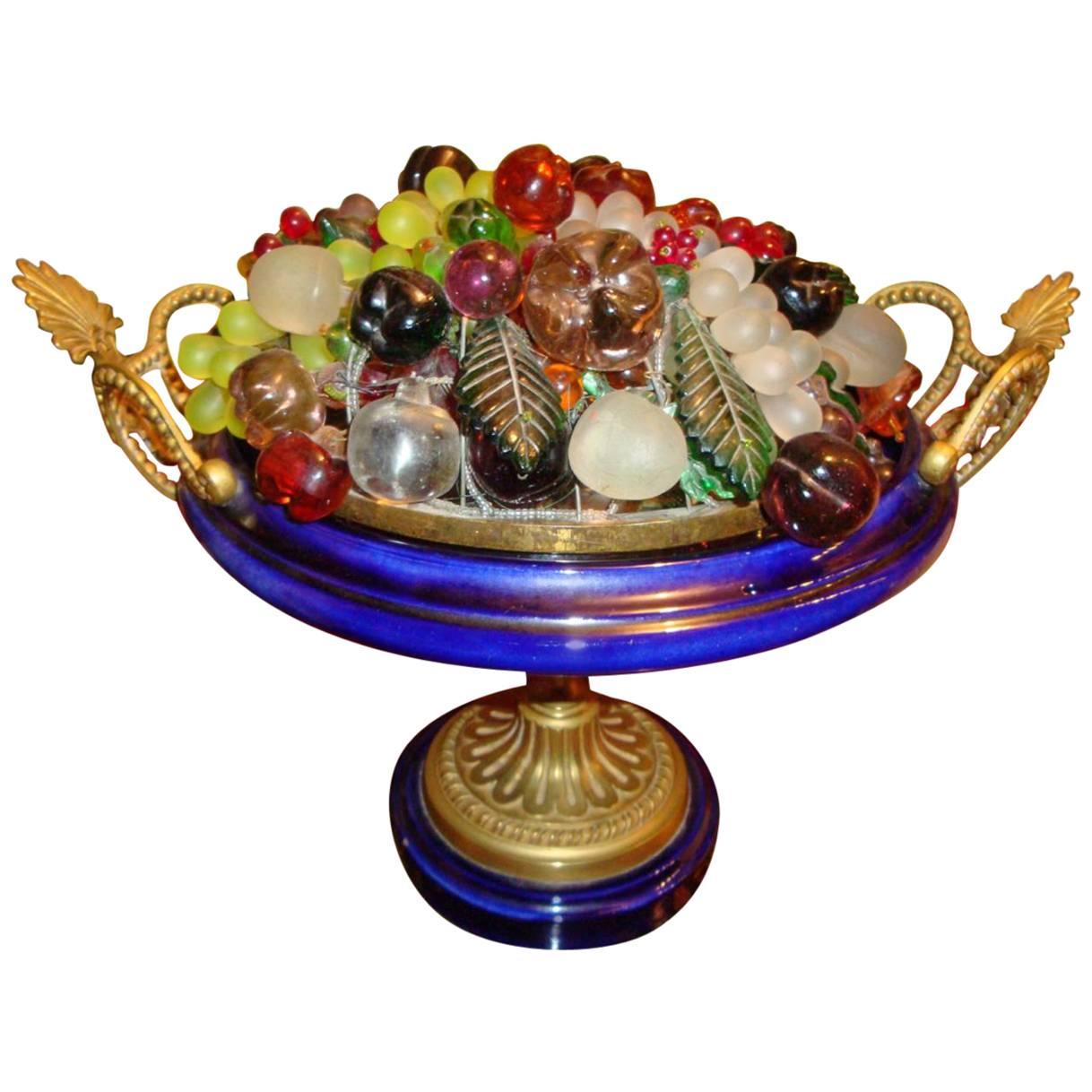 Magnificent and Rare Elaborate 1920s Large Czech Glass Beaded Fruit Lamp Basket For Sale
