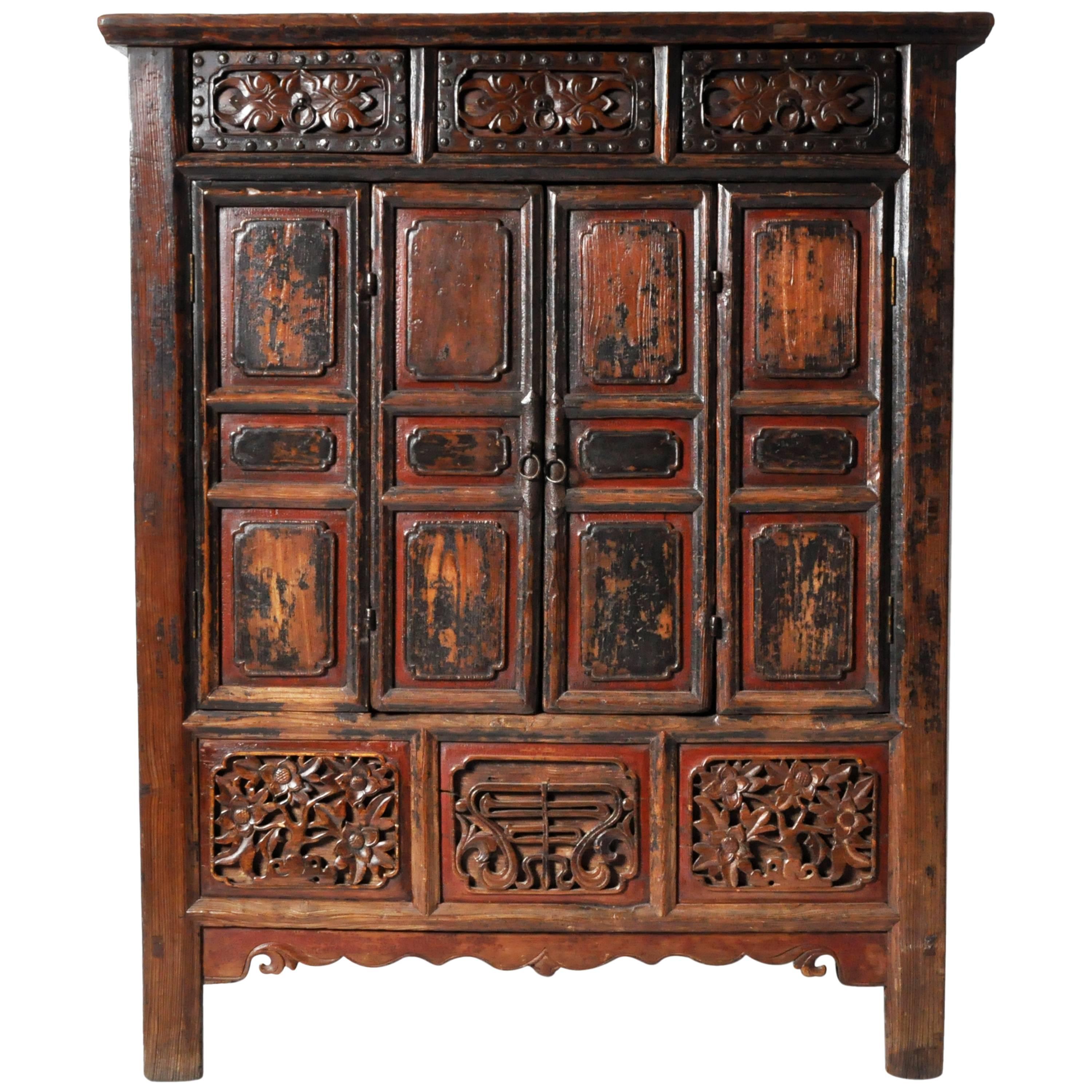 Chinese Oxblood Lacquer Cabinet with Bi-Fold Doors