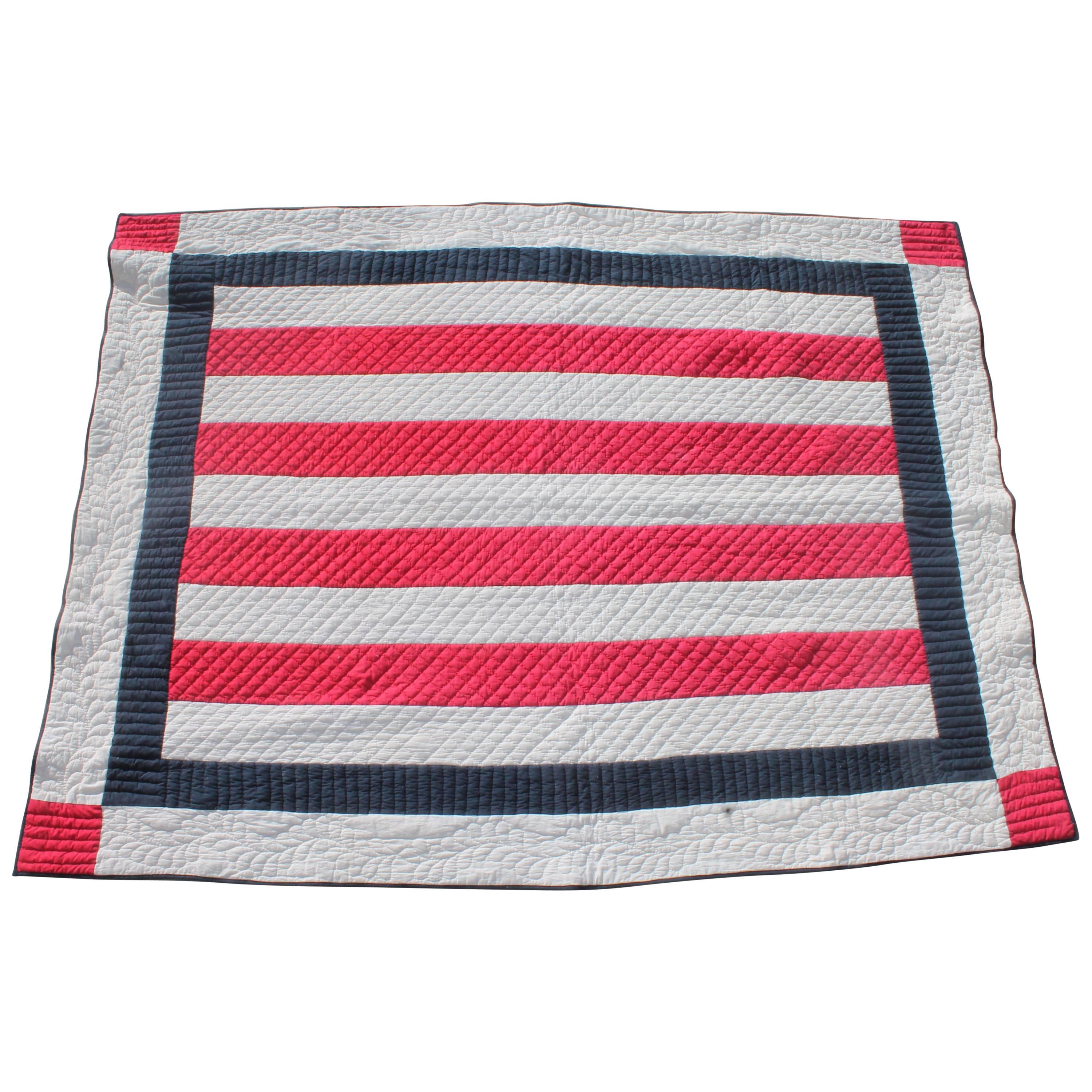 Patriotic Red, White and Blue Bars Quilt