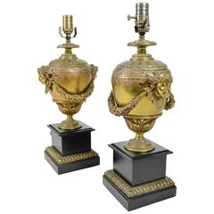 Pair of Classical Style Bronze Urns Mounted as Lamps