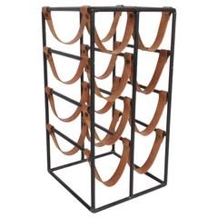 Arthur Umanoff 1950s Iron and Leather Wine Rack 6