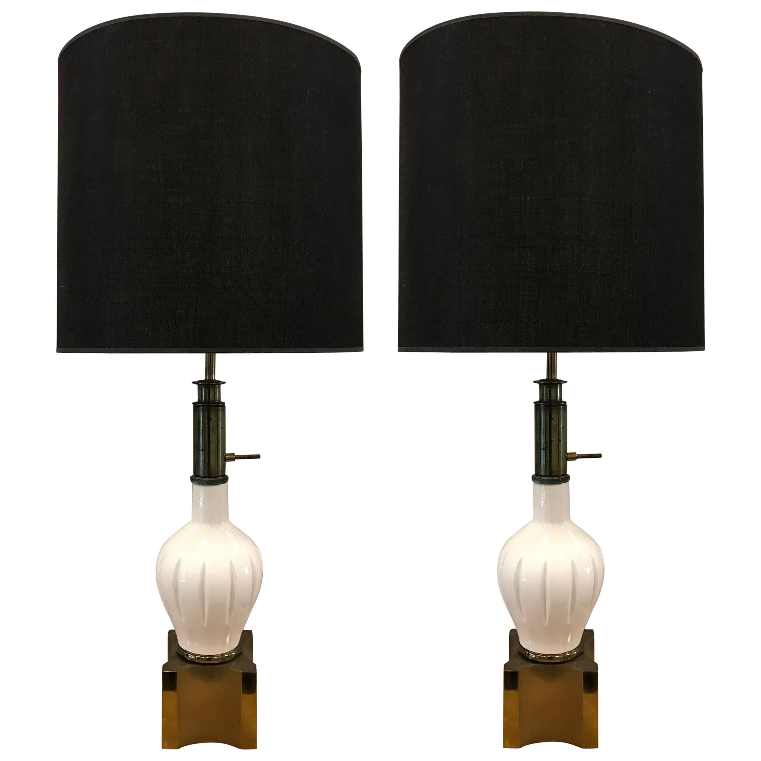 Pair of Ceramic and Brass Stiffel Lamps