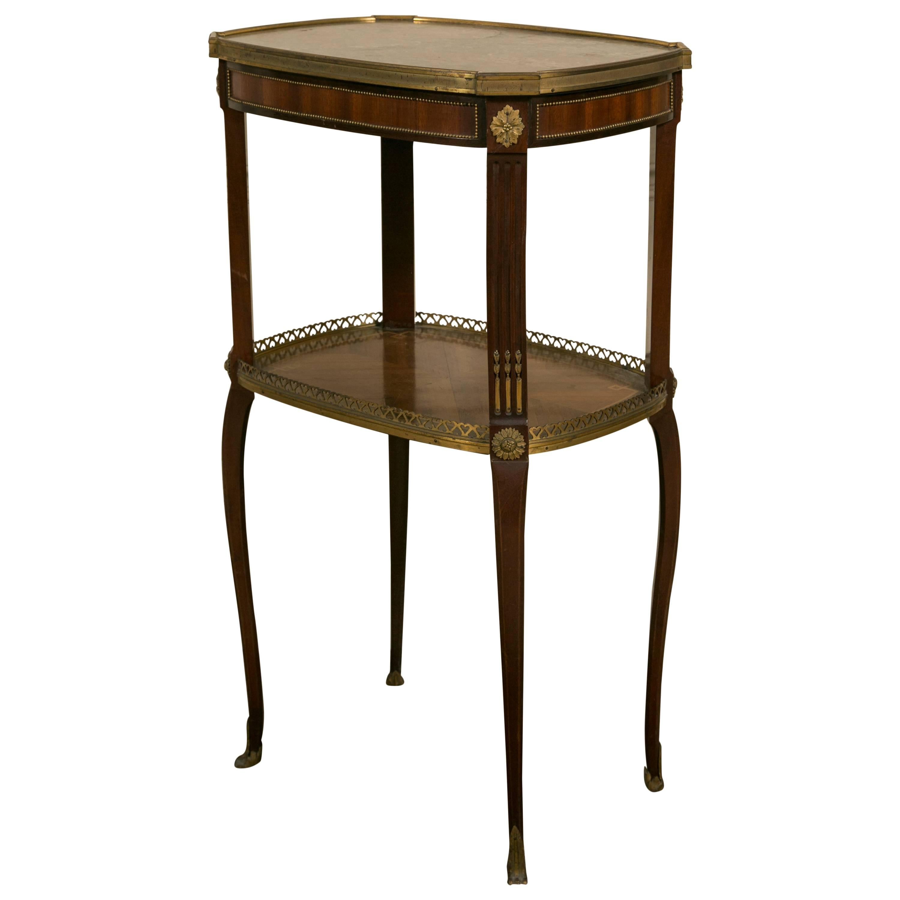 19th Century LXV Style Mahogany Satinwood, Gilt Bronze and Marble Top Side Table For Sale