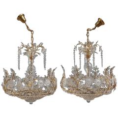 Great Pair of Rare Crystal Chandeliers Maison Bagues France