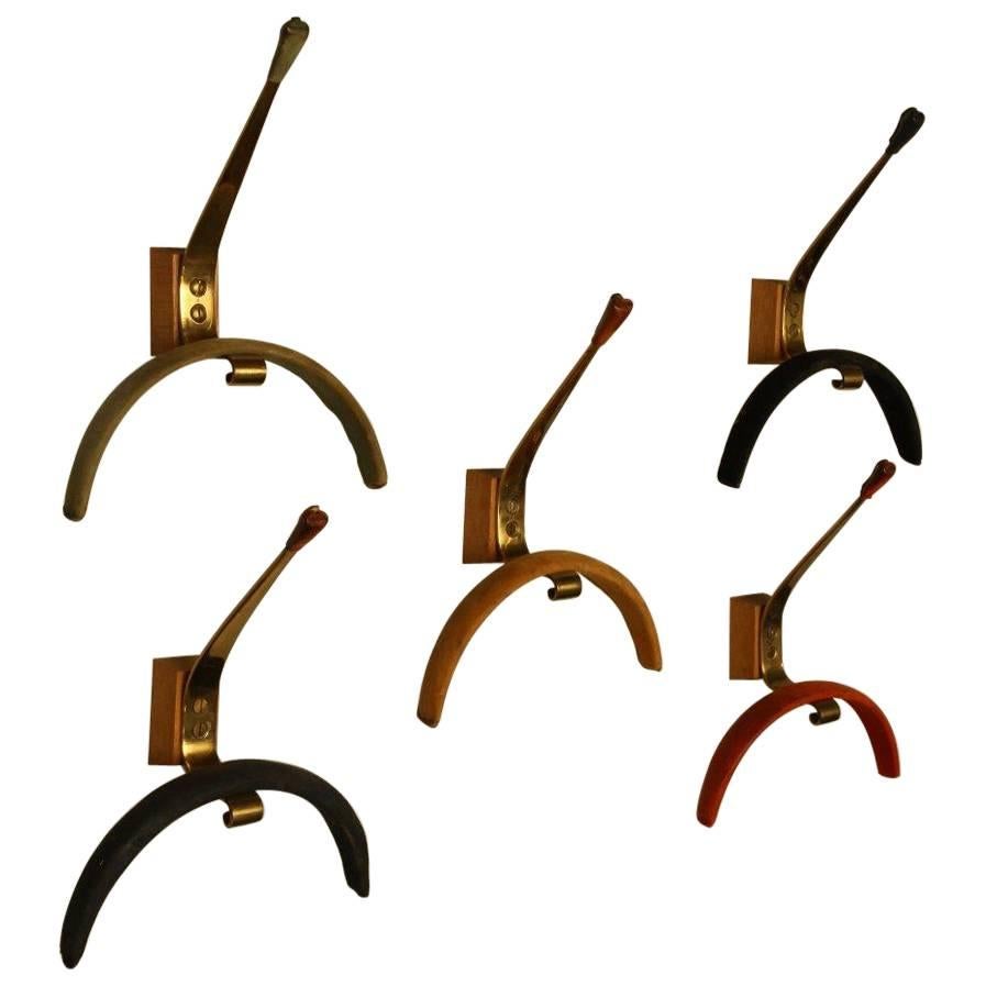 Set of Five Coat Hooks Attributed to Mathieu Matégot, Paris, 1950