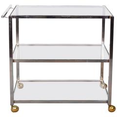 Mid-Century Three-Tier Chrome Bar Cart on Brass Casters 4