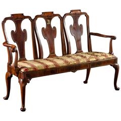 George II Mahogany and Brass Inlaid Triple Chair Back Settee