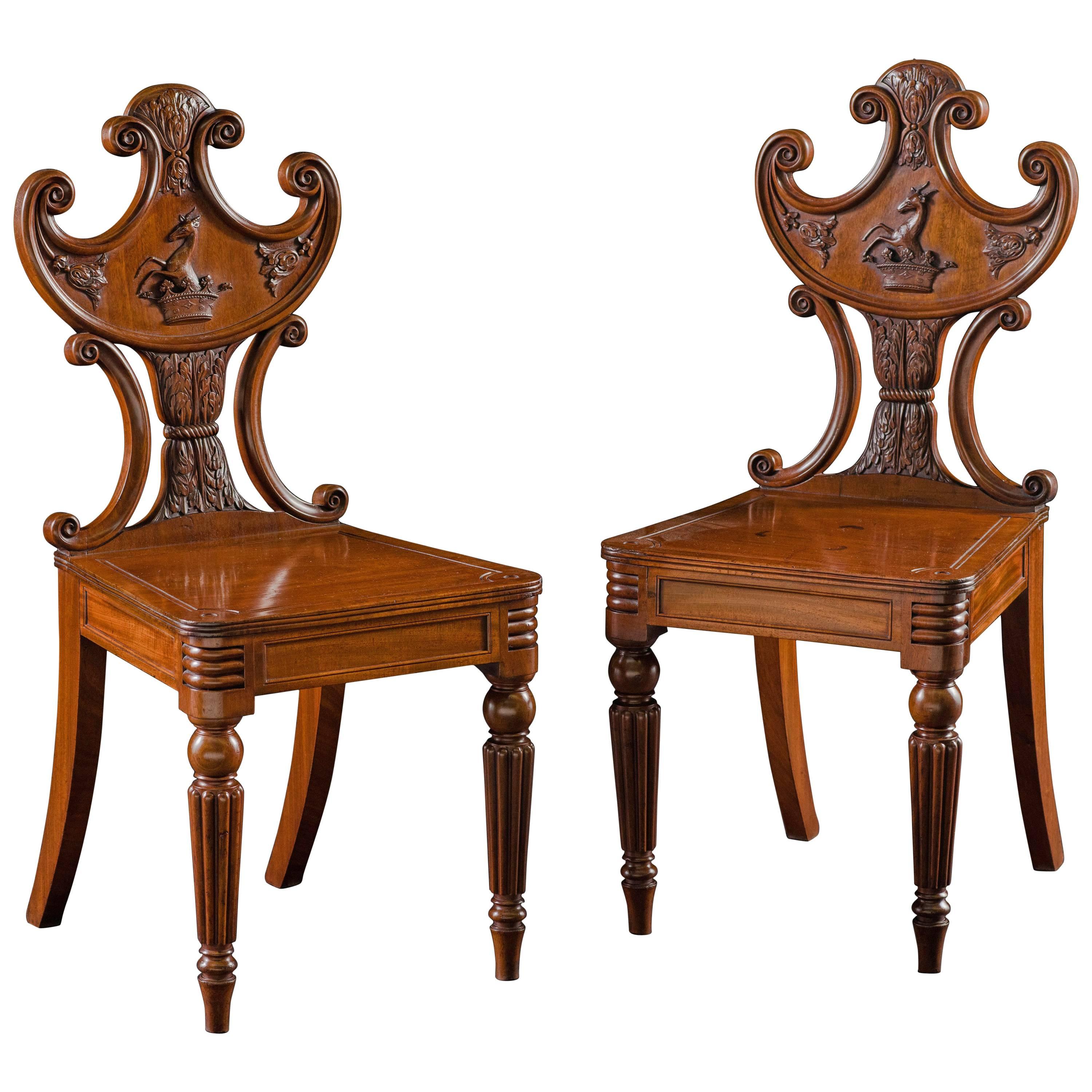 Pair of William IV Mahogany Hall Chairs For Sale