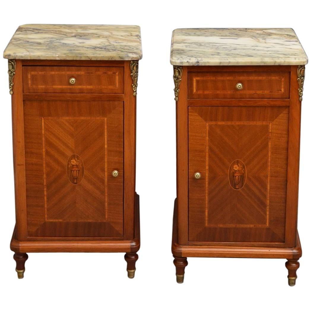 Continental Pair of Bedside Cabinets in Mahogany