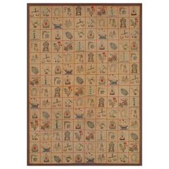 Large American Hooked Rug with Children Motifs of Boats, Horseshoes and Roosters 7