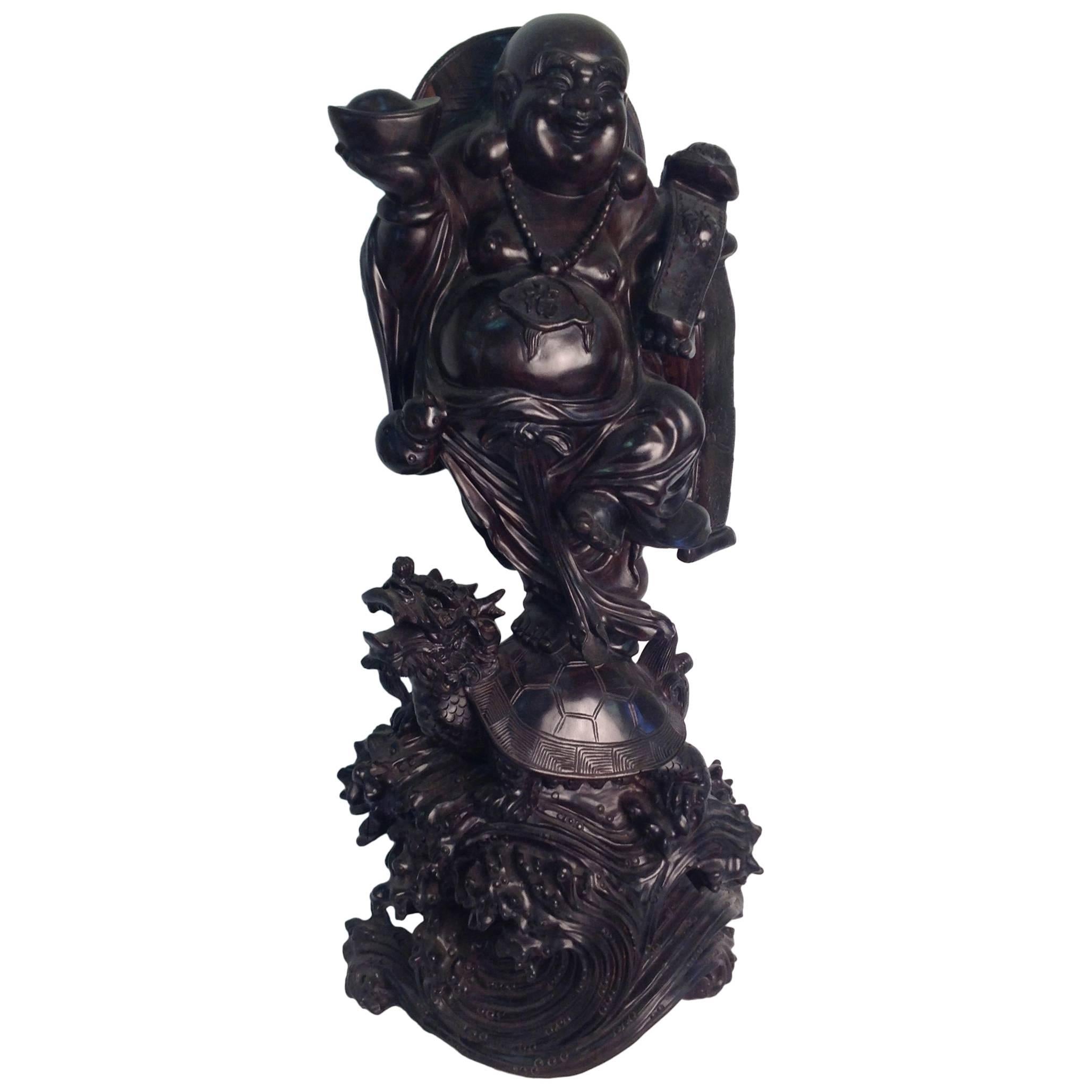 Magnifique sculpture de Bouddha en bois