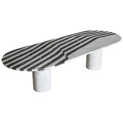Veiled Side Table Oval, Contemporary Inlaid Black and White Marble