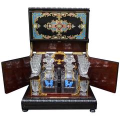 Antique Tantalus Box in Boulle Multi-color Marquetry Napoleon III Period, 19th Century