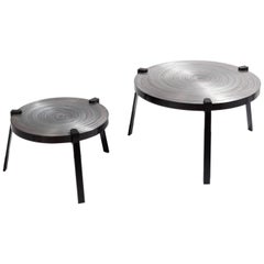 Remetaled Nesting Tables, Contemporary Set of Two Metal Tables
