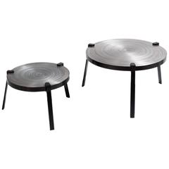 Remetaled Nesting Tables, Contemporary Set of Two Metal Tables 8