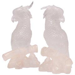 Pair of Fine Carved Rock Crystal Quartz Parrots