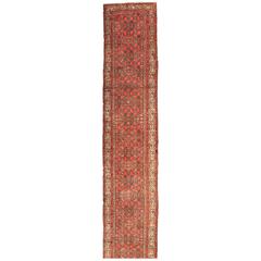 Long Persian Runner with Terracotta Field and Geometric Pattern