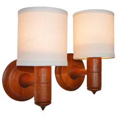 Vintage Pair of Teak Wall Mount Lights or Sconces, Danish Modern