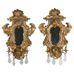 Pair of Louis XIV Style Parcel-Gilt Mirror Sconces