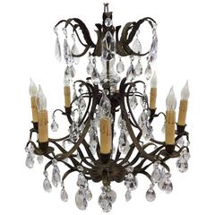 Retro 1950s Spanish Bronzed Brass and Crystal Chandelier