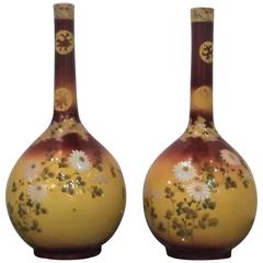 Antique Pair of Satsuma Decorated Awaji Vases