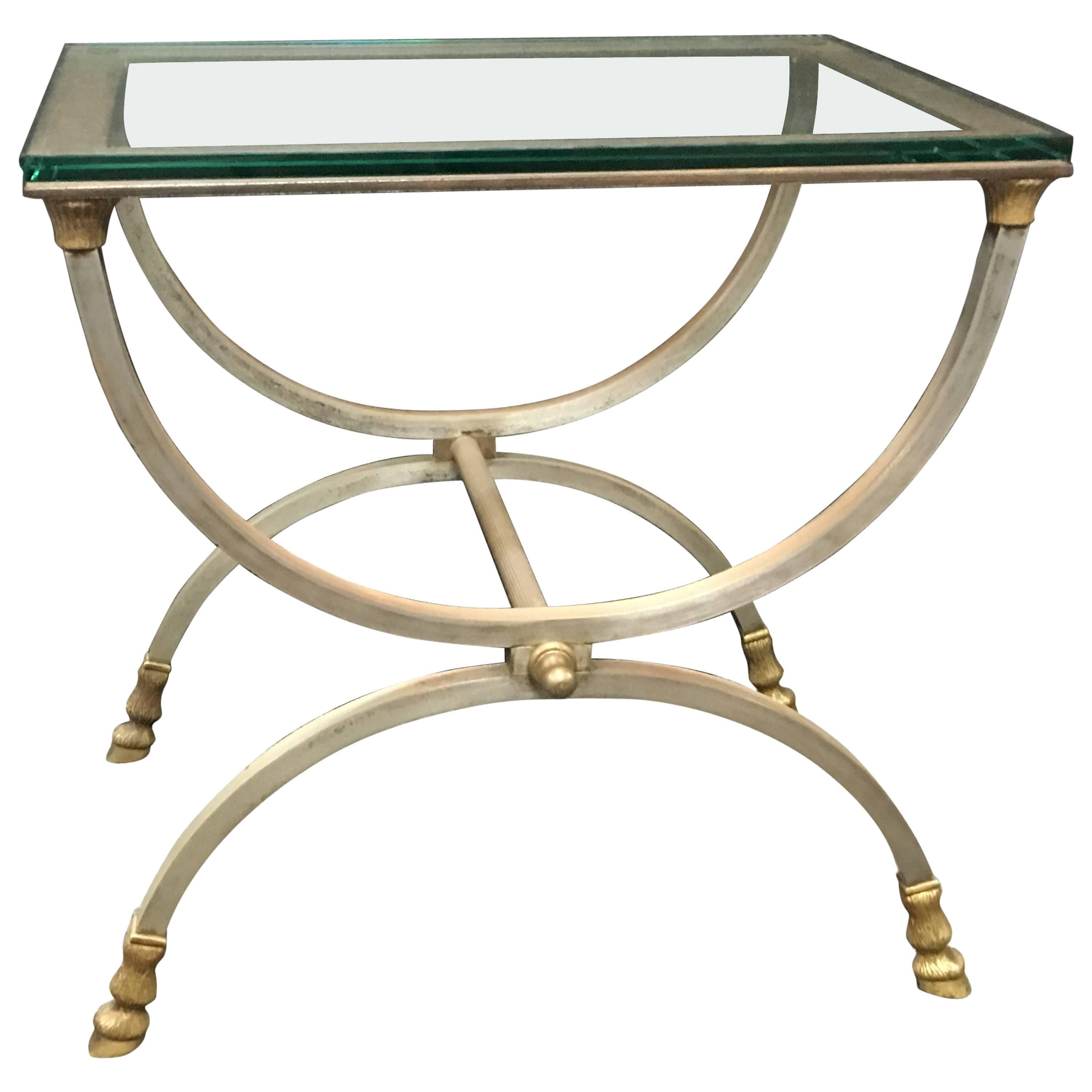 Small Polished Steel and Brass End or Side Table by Maison Jansen