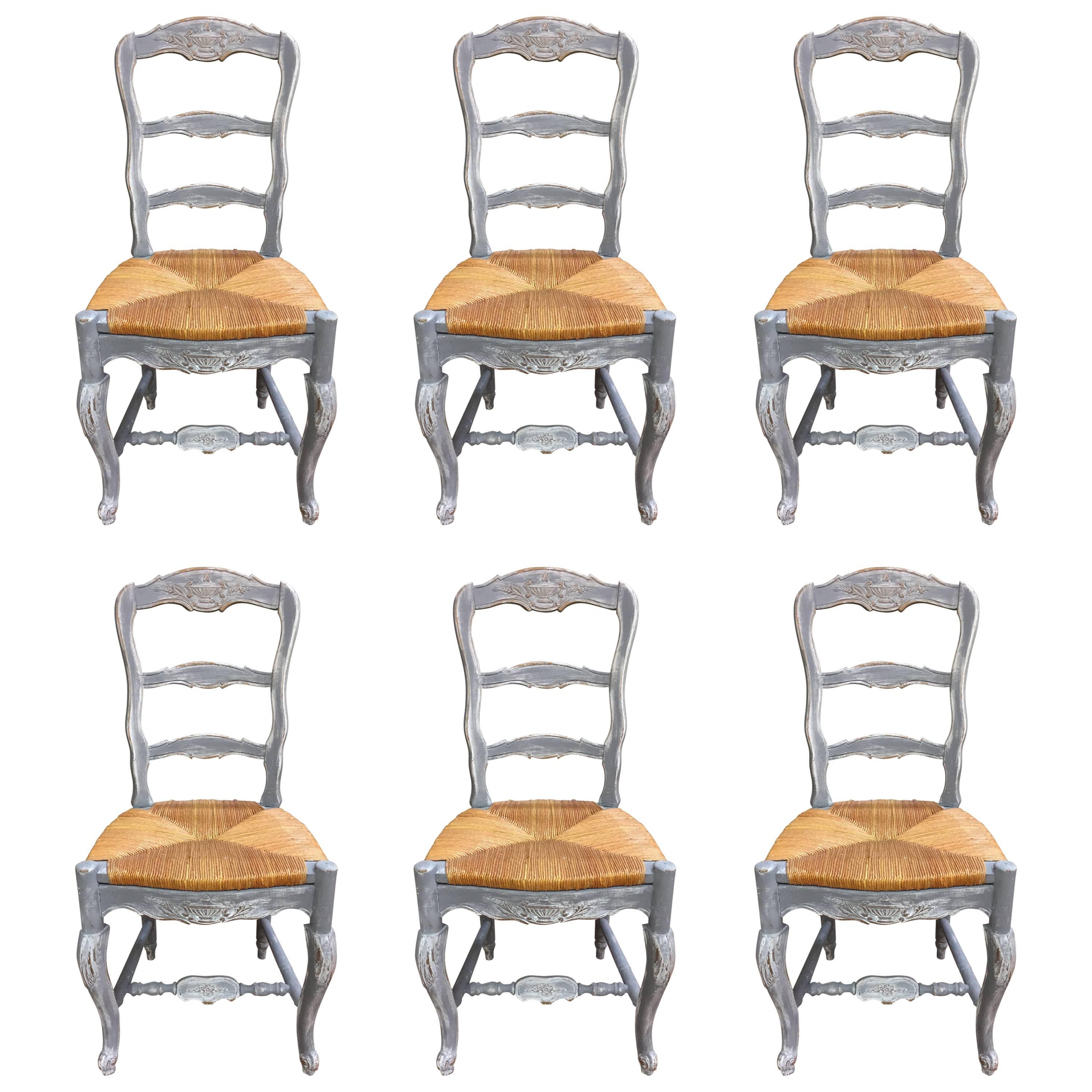 Set of Six Painted French Provençal Chairs