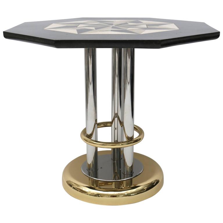 Karl Springer Round Side Table with an Octagram Star Tessellated Marble Top at 1stdibs Karl Springer Round Side Table with an... 
