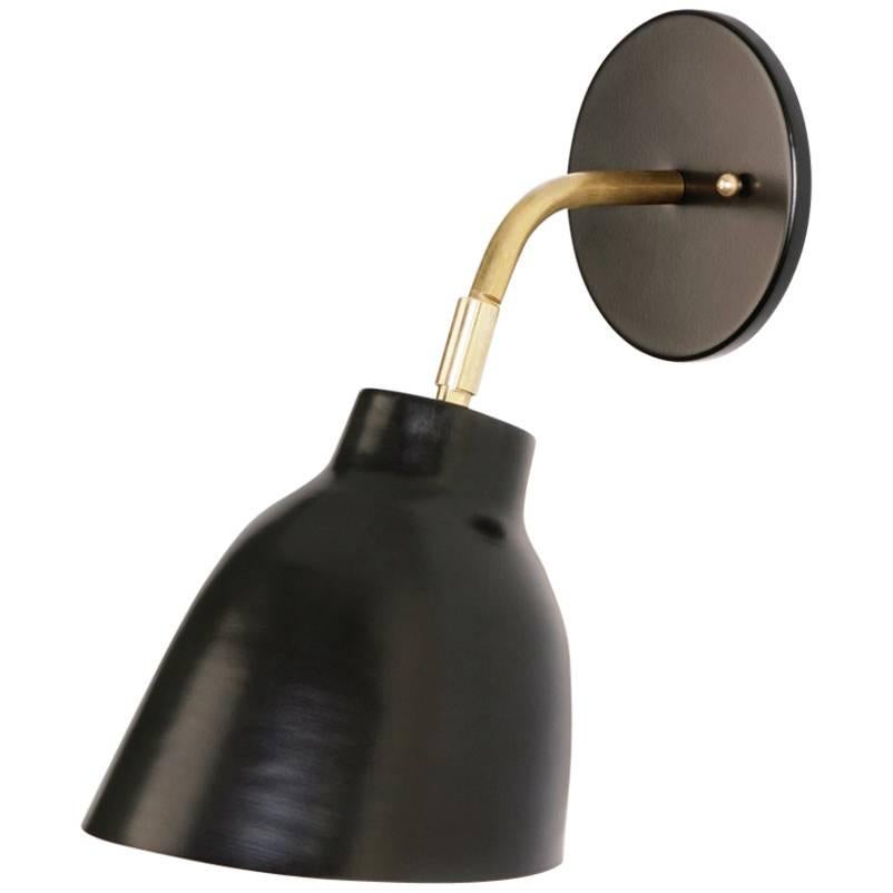 Navire Petite Sconce With Brass Arm Black Powder Coated Tilting Shade 