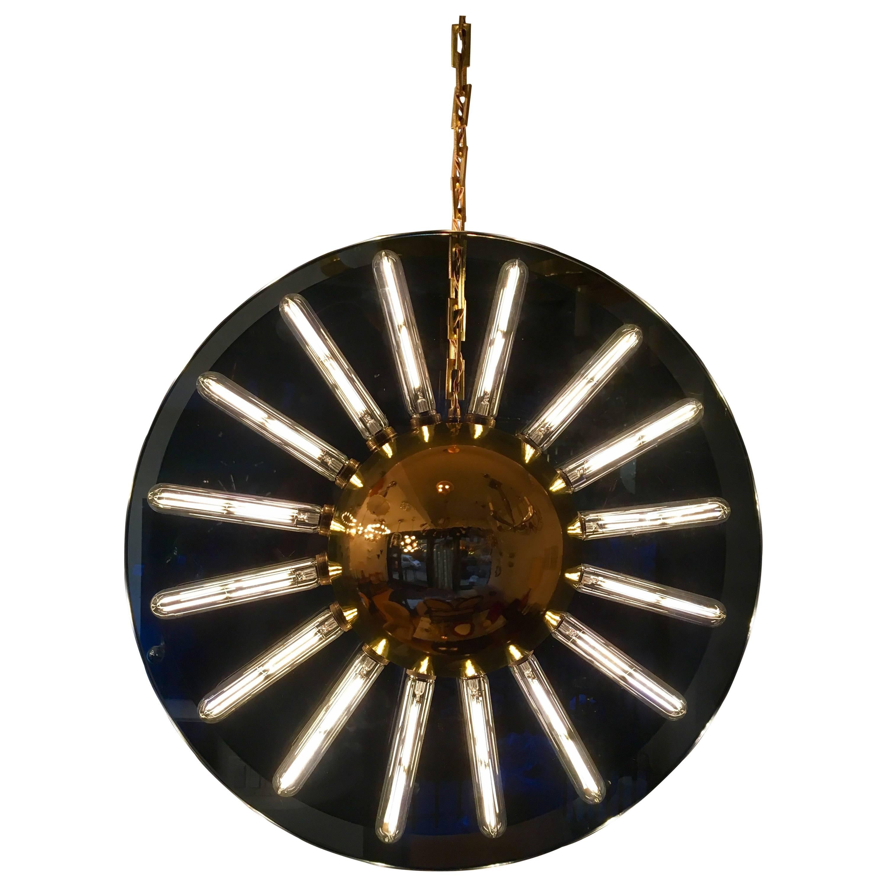 Lampe à suspension moderne italienne en verre Saturno des années 1980 en vente